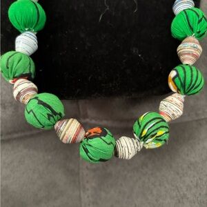 Green and Multicolor Ketange Beaded Necklace. New handmade in Rwanda